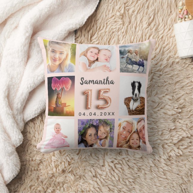 Quinceanera rose gold blush photo collage  cushion (Blanket)