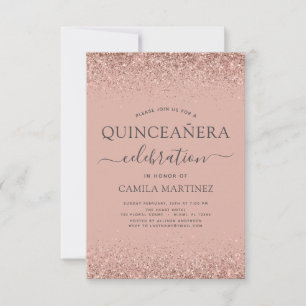 Quinceanera Rose Gold Blush Pink Glitter Sparkle Invitation