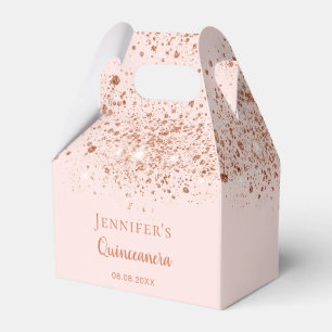 Quinceanera rose gold blush pink thank you favour box