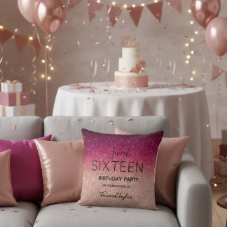 Quinceañera Rose Gold & Burgundy Glitter Luxury Cushion