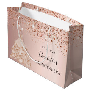 Quinceanera rose gold dress name large gift bag
