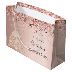Quinceanera rose gold dress name large gift bag