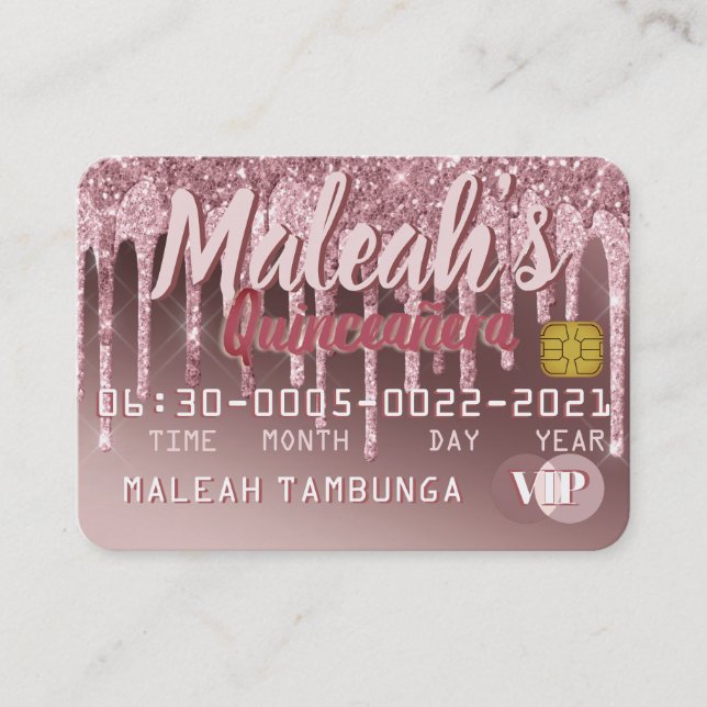 Quinceañera Rose Gold Drip Glitter Invitations (Front)
