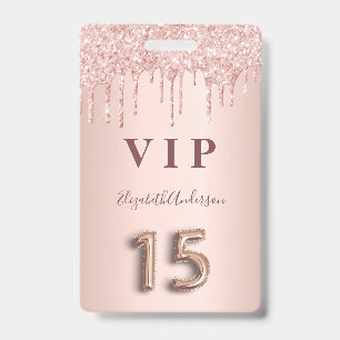 Quinceanera rose gold drips pink ID badge