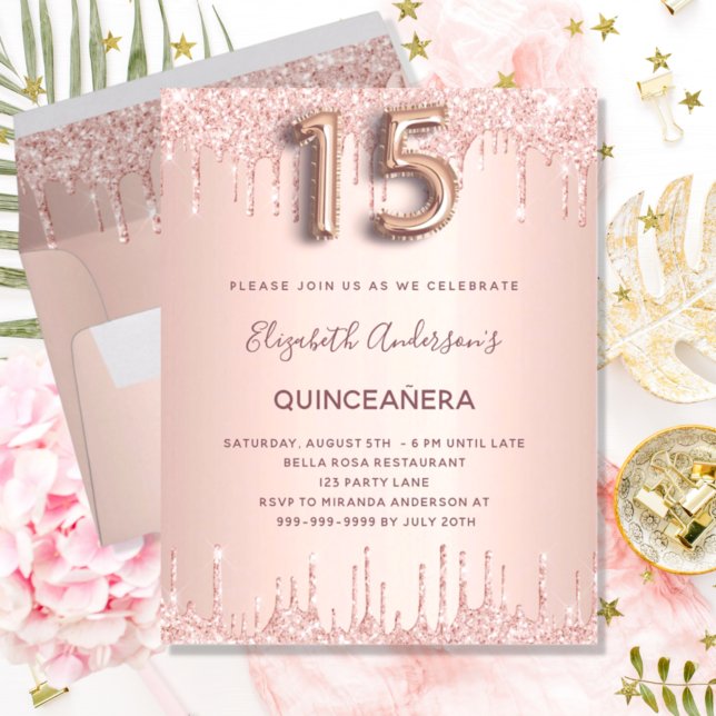 Quinceanera rose gold drips pink invitation (Creator Uploaded)