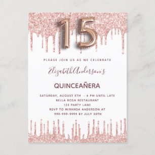 Quinceanera rose gold drips pink invitation postcard
