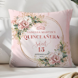 Quinceañera Rose Gold Floral Eucalyptus Accent  Cushion