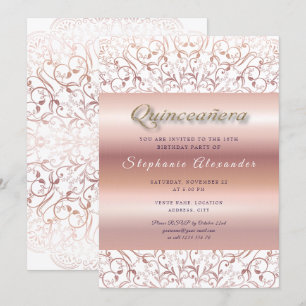 Quinceanera rose gold foil lace gold glitter invitation