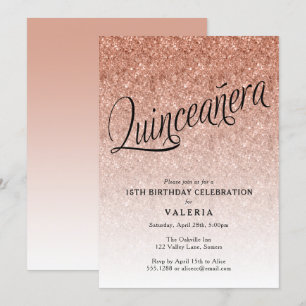 Quinceanera Rose Gold Glitter Birthday Invitation