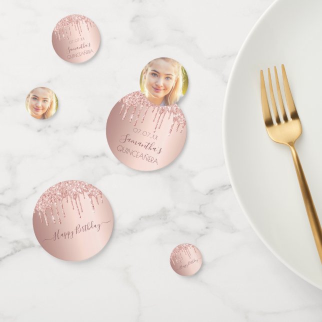 Quinceanera rose gold glitter drips photo confetti (Group)