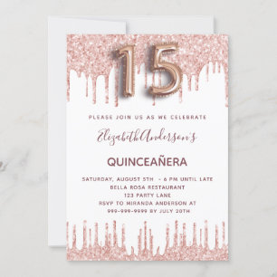 Quinceanera rose gold glitter drips pink invitation