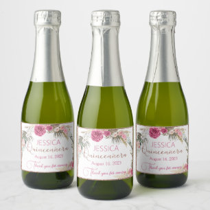 Quinceanera Rose Gold Glitter Mini Sparkling Wine  Label