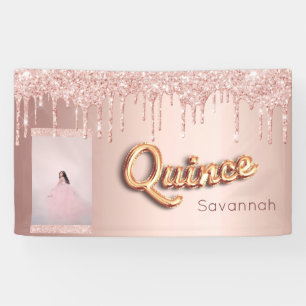 Quinceanera rose gold glitter pink photo banner