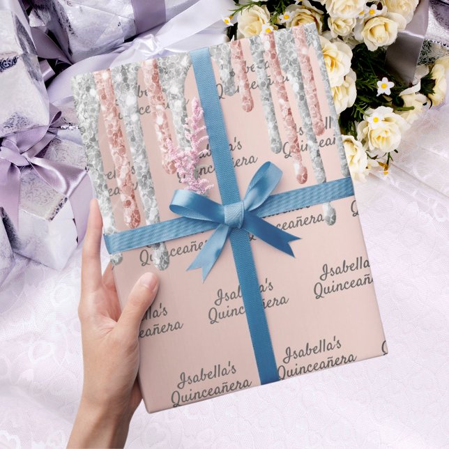 Quinceanera rose gold glitter silver sparkle wrapping paper (Creator Uploaded)