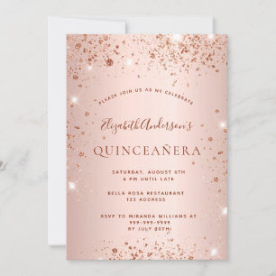 Quinceanera rose gold glitter sparkle glam invitation