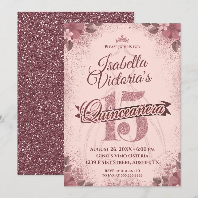 Quinceanera Rose Gold Glitter Sparkle Invitation (Front/Back)