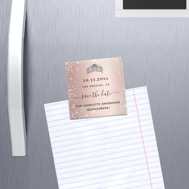 Quinceanera rose gold glitter tiara save the date magnet (Creator Uploaded)