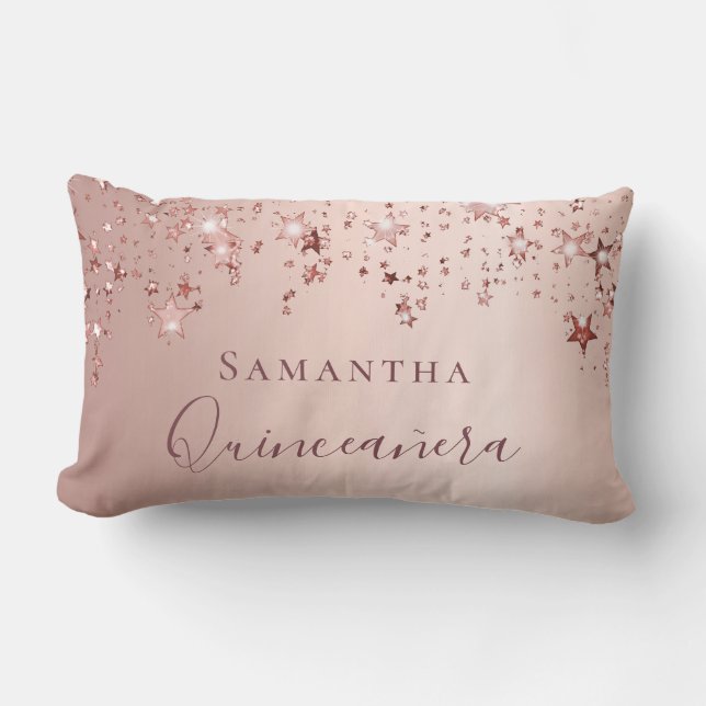 Quinceanera rose gold monogram name sparkle lumbar cushion (Front)