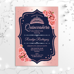 Quinceanera - Rose Gold Navy Invitation
