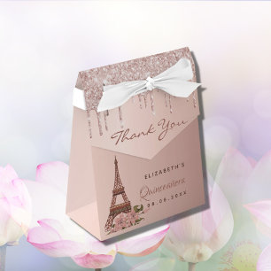 Quinceanera rose gold Paris thank you Favour Box