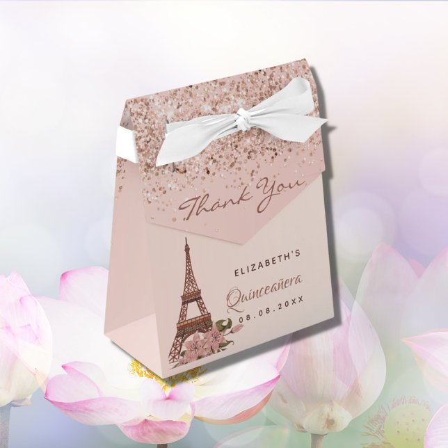 Quinceanera rose gold Paris thank you Favour Box (Creator Uploaded)