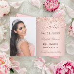 Quinceanera rose gold photo save the date<br><div class="desc">A modern and elegant Save the Date for a Quinceañera. Rose gold gradient background,  decorated with rose gold confetti. Personalise and add a photo,  date and name. The text: Save the Date is written with a trendy hand lettered style script with swashes.</div>
