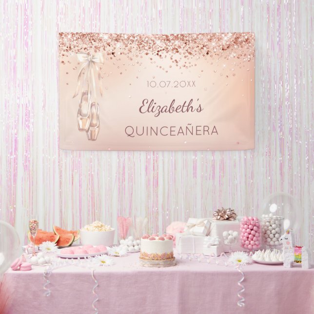 Quinceanera rose gold pink ballerina shoes banner (Party)