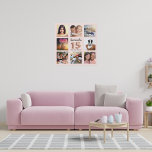 Quinceanera rose gold pink custom photo collage faux canvas print<br><div class="desc">A unique gift for a girl's Quinceañera, 15th birthday, celebrating her life with a collage of 8 of your own photos, pictures. Personalise and add her name and a date. A chic rose gold, blush pink background. The name is written with a modern hand lettered style script, number 15 with...</div>