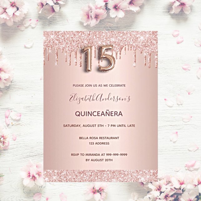 Quinceanera rose gold pink drips invitation (Creator Uploaded)