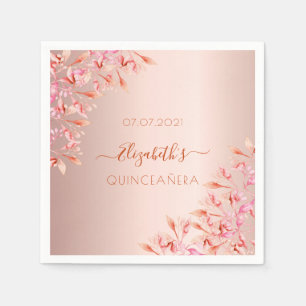 Quinceanera rose gold pink florals botanical napkin