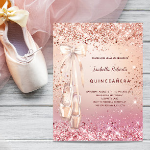 Quinceanera rose gold pink glitter ballerina invitation postcard