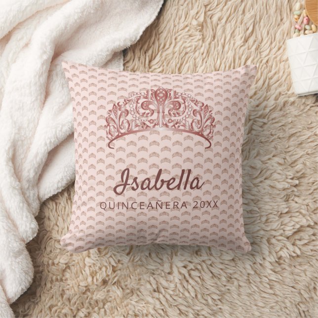 Quinceanera rose gold pink tiara crown monogram cushion (Blanket)