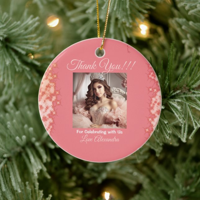 Quinceanera Rose Gold Princess Photo Ceramic Tree Decoration (Tree)