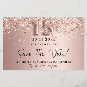 Quinceanera rose gold save the date card