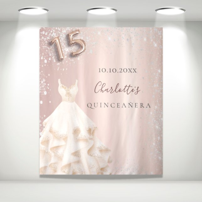 Quinceanera rose gold silver glitter dust dress  tapestry (Creator Uploaded)