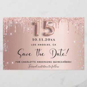 Quinceanera rose gold silver save the date Card