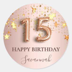 Quinceanera rose gold stars birthday classic round sticker