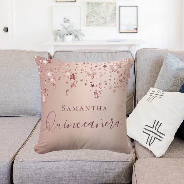 Quinceanera rose gold stars name cushion (Creator Uploaded)