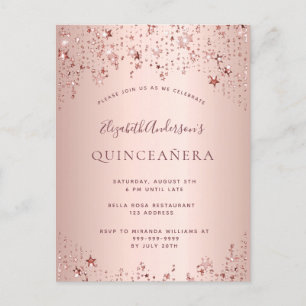 Quinceanera rose gold stars sparkle invitation postcard