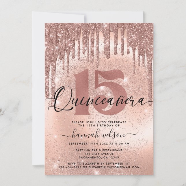 Quinceañera Rose Gold Trendy  Invitation (Front)