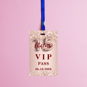 Quinceanera rose gold vip party pass ID badge