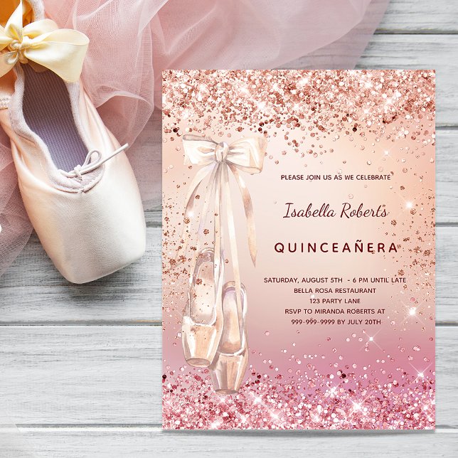 Quinceanera rose pink ballerina budget invitation flyer (Creator Uploaded)