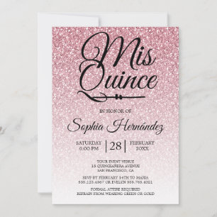 Quinceañera Rose Pink Glitter 15th Birthday Invitation