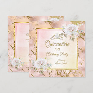 Quinceanera Rose Pink Gold Birthday Party Invite 2