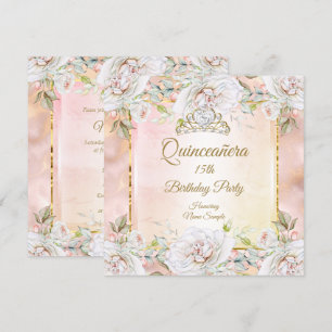 Quinceanera Rose Pink Gold Birthday Party Invite 3
