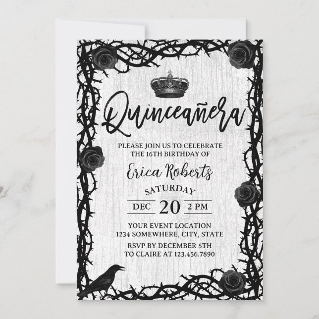 Quinceanera Rose Thorn Dark Fairy Tale Birthday Invitation (Front)