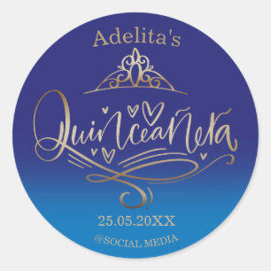 Quinceañera royal blue 15th birthday classic round sticker