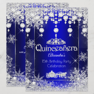 Quinceanera Royal Blue Fairytale Winter Wonderland Invitation