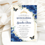 Quinceañera Royal Blue Floral Butterflies Birthday Invitation<br><div class="desc">Personalise this lovely quinceañera invitation with own wording easily and quickly,  simply press the customise it button to further re-arrange and format the style and placement of the text.  Matching items available in store!  (c) The Happy Cat Studio</div>