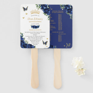 Quinceañera Royal Blue Floral Events Program Hand Fan